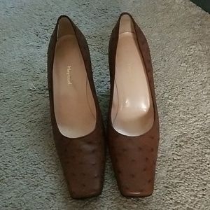 Heyraud Ostrich Leather Brown Shoes